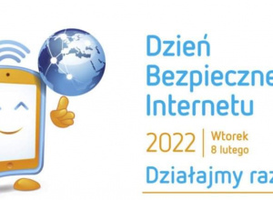 Niebieski napis Dzień Bezpiecznego Internetu 2022 Działajmy razem!