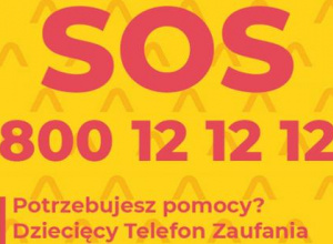 Czerwony napis na żółtym tle SOS 800121212