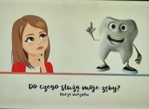 Plakat z dziewczynką i figurką zęba