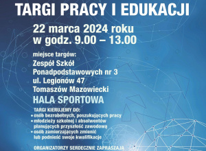 Plakat z napisem VI Tomaszowskie Targi Pracy i Edukacji